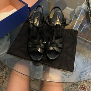 YSL Tribute Black Strappy Sandals